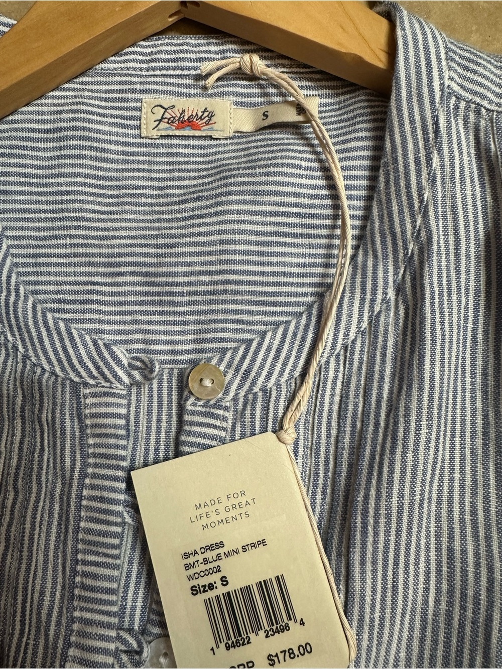 Faherty Light Blue Striped Sleeveless Linen-Blend Mini Dress - Picture 4 of 6